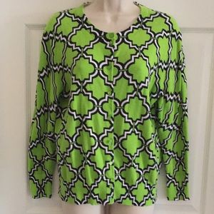 Crown & Ivy Green, Black, & White Cardigan Size L